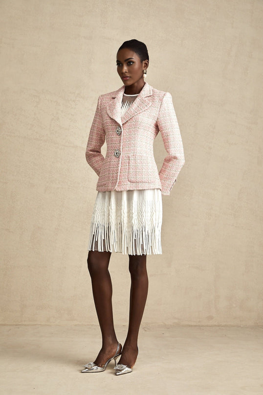 Khloe Pink Crystal Embellished Tweed Blazer