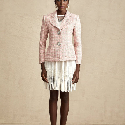 Khloe Pink Tweed Crystal Embellished Blazer