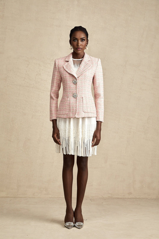 Khloe Pink Tweed Crystal Embellished Blazer