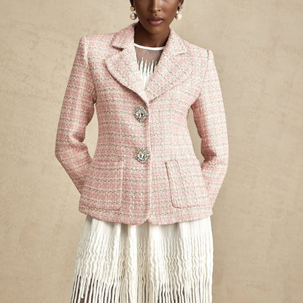 Khloe Pink Tweed Crystal Embellished Blazer