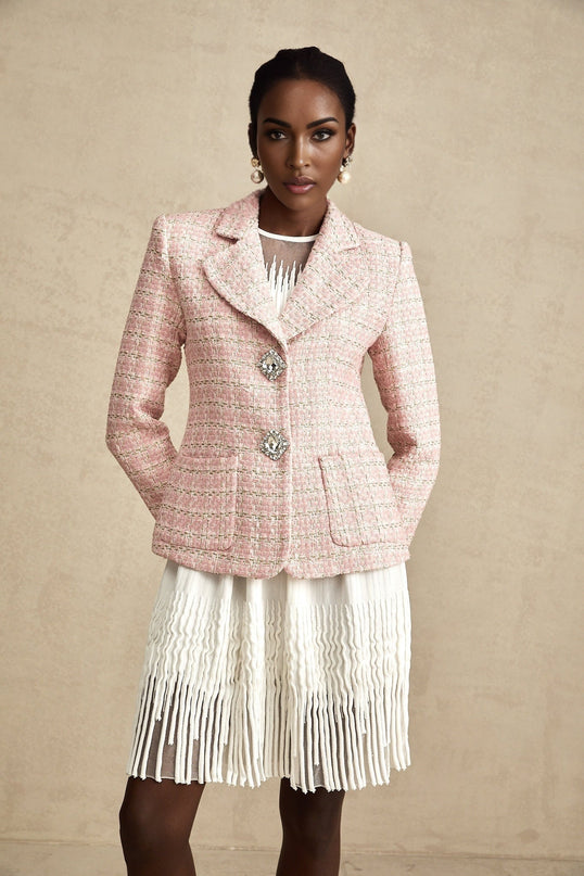 Khloe Pink Tweed Crystal Embellished Blazer