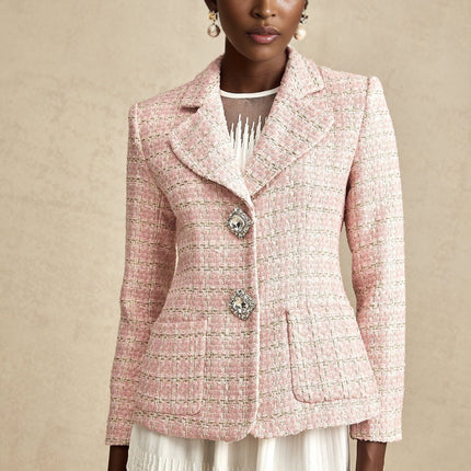 Khloe Pink Tweed Crystal Embellished Blazer