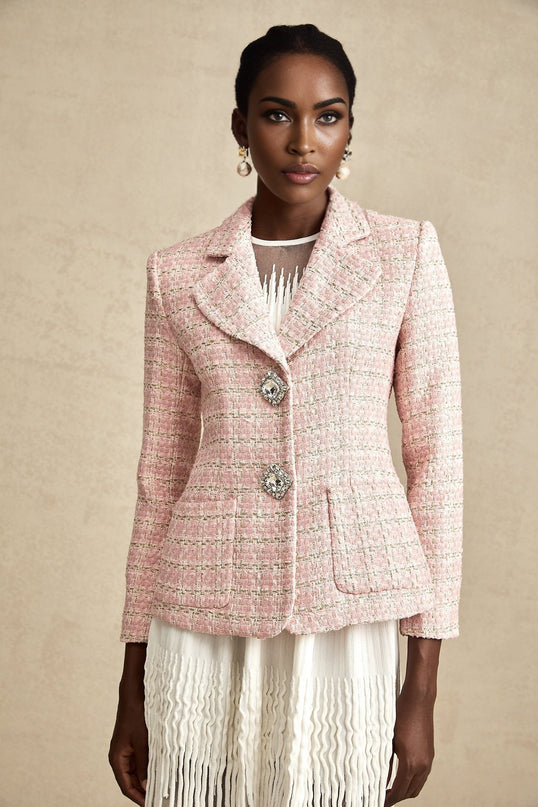 Khloe Pink Tweed Crystal Embellished Blazer