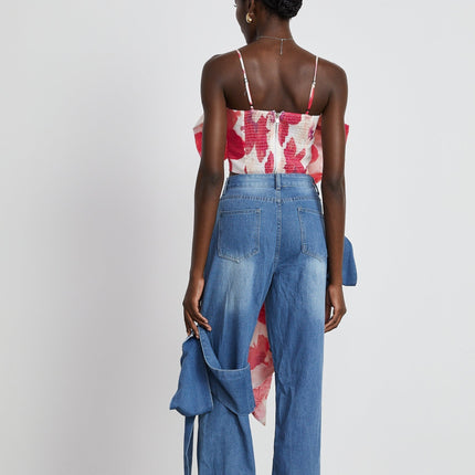 Khloe Wide Leg Blue Jeans with Bow Detail