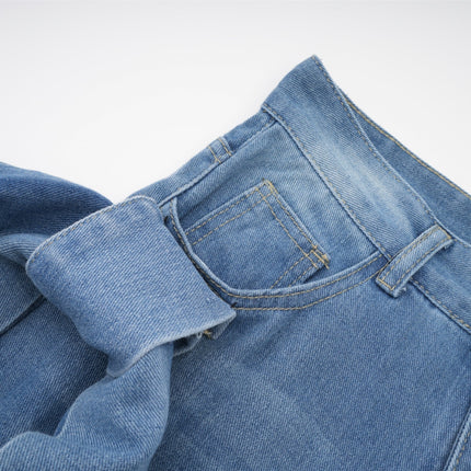 Khloe Wide Leg Blue Jeans with Bow Detail