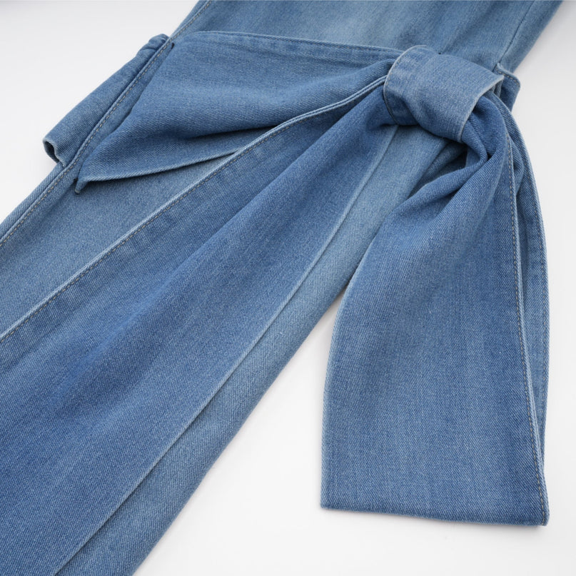 Khloe Wide Leg Blue Jeans with Bow Detail