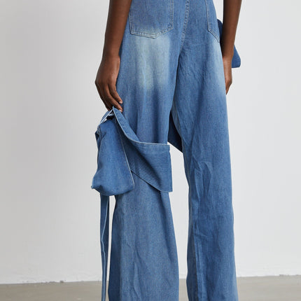 Khloe Wide Leg Jeans Blue Bow Detail