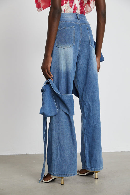 Khloe Wide Leg Jeans Blue Bow Detail