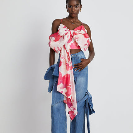 Khloe Wide Leg Jeans Blue Bow Detail