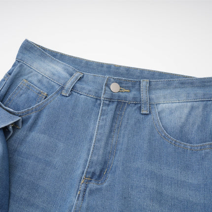 Khloe Wide Leg Jeans Blue with Bow Detail