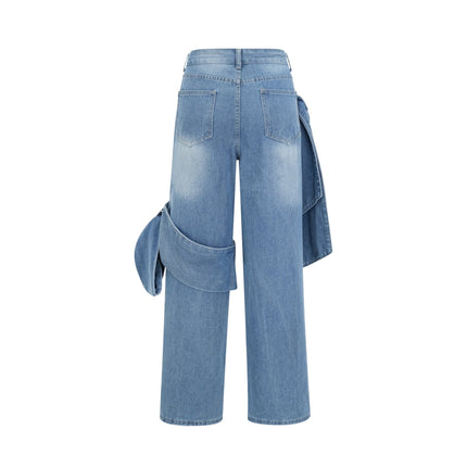 Khloe Wide Leg Jeans Blue with Bow Detail