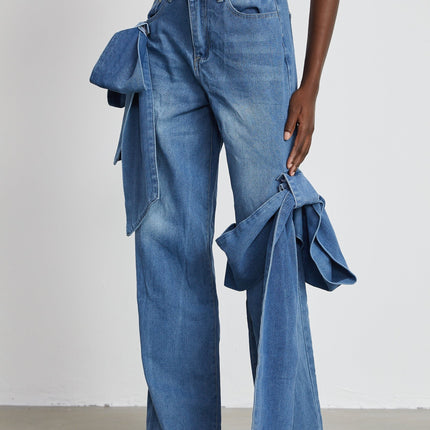 Khloe Wide Leg Jeans Blue Bow Detail