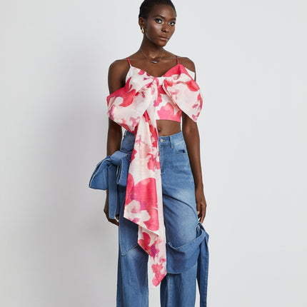 Khloe Wide Leg Jeans with Blue Bow Detail