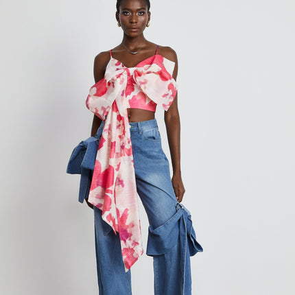 Khloe Wide Leg Jeans Blue with Bow Detail