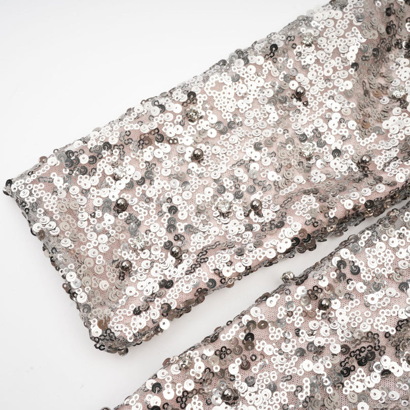 Kiara Black Sequin Maxi Dress with Attached Scarf and Asymmetric One-Sleeve Silhouette