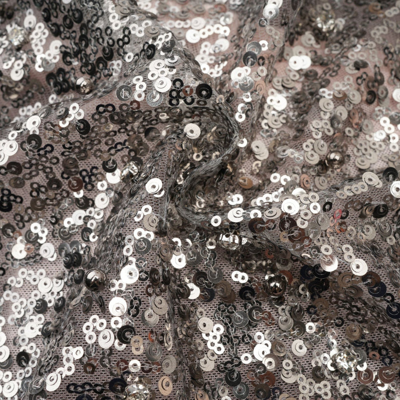 Kiara Black Sequin Maxi Dress with One-Sleeve and Attached Scarf