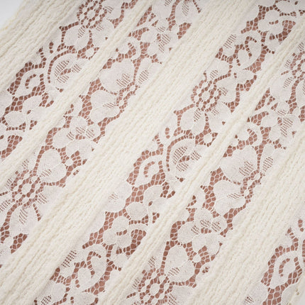 Kiara Elegant Maxi Dress Neutrals Lace Off-Shoulder Long Sleeves Flared Cuffs Rear Zip 65% Cotton 35% Chinlon
