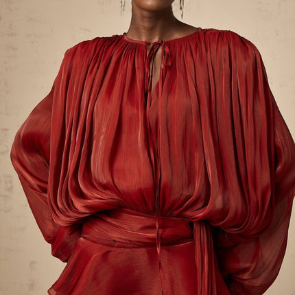 Kiara Red Glitter Embellished Mini Dress with Shoulder Pads and Ruffle Detailing