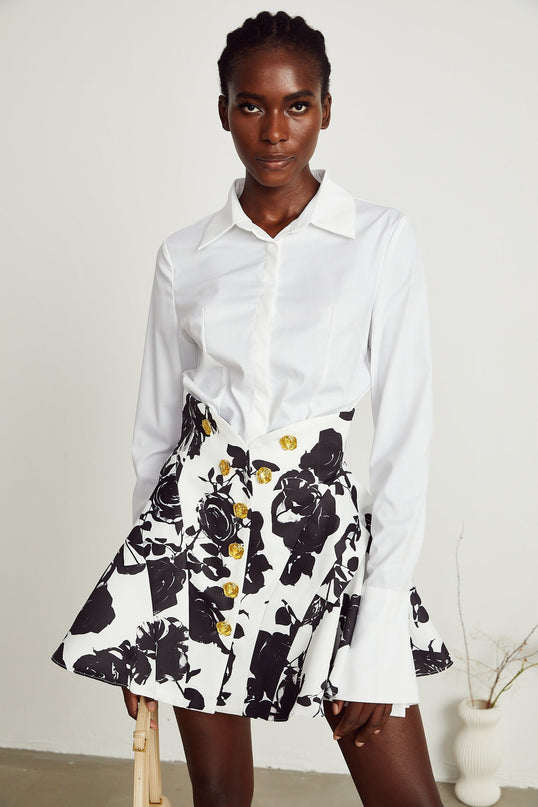Kiara White & Black Shirt Skirt Matching Set