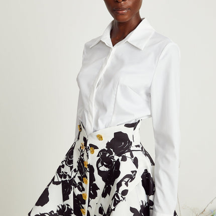 Kiara White & Black Shirt Skirt Matching Set