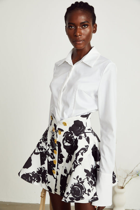 Kiara White & Black Shirt Skirt Matching Set