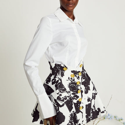 Kiara White & Black Shirt Skirt Matching Set