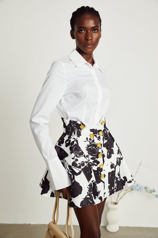 Kiara White & Black Shirt Skirt Matching Set