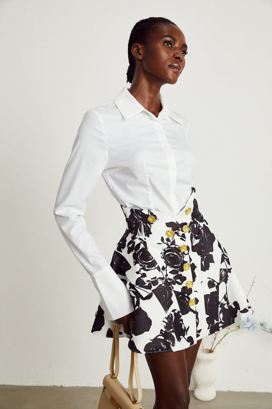 Kiara White & Black Shirt Skirt Matching Set