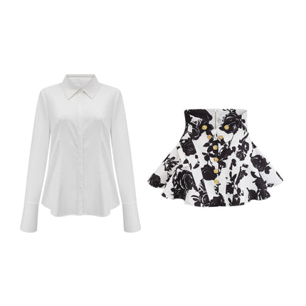 Kiara White & Black Shirt Skirt Matching Set