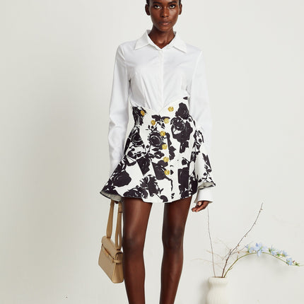 Kiara White & Black Shirt Skirt Matching Set
