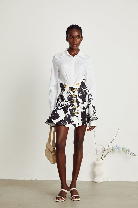 Kiara White & Black Shirt Skirt Matching Set