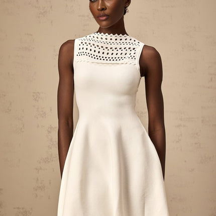 Kiara White Knitted Mini Dress with Cut-Out Design and Scalloped Hem
