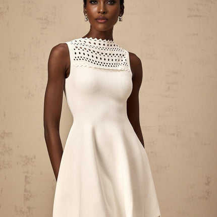 Kiara White Knitted Mini Dress with Cut-Out Design and Scalloped Hem