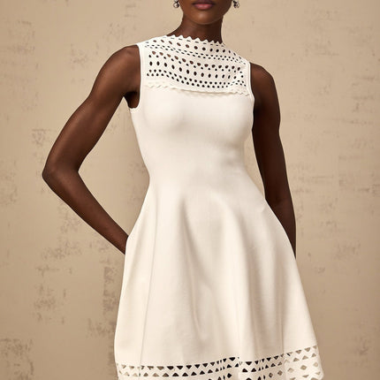 Kiara White Mini Dress with Cut-Out Design and Scalloped Hem