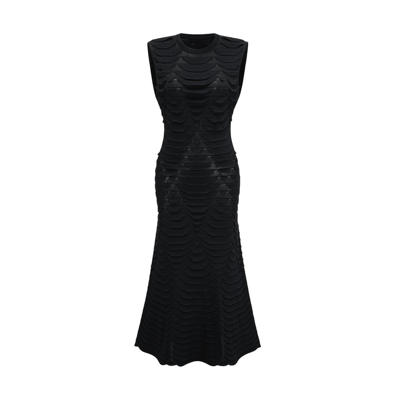Kiera Black 3D Snake Pattern Midi Dress