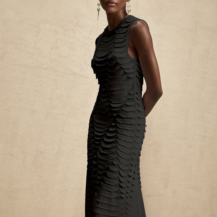 Kiera Black 3D Snake Pattern Midi Dress