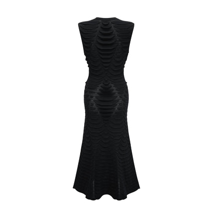 Kiera Black 3D Snake Pattern Midi Dress