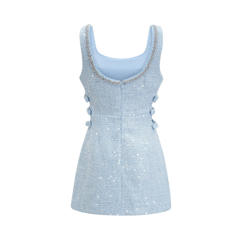 Kiera Blue Sequin Crystal Cut-Out Bow Mini Dress
