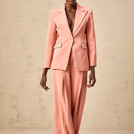 Kiera Pink Embroidered Cut Out Blazer Trousers Set