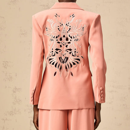 Kiera Pink Embroidery Cut Out Blazer Trousers Set