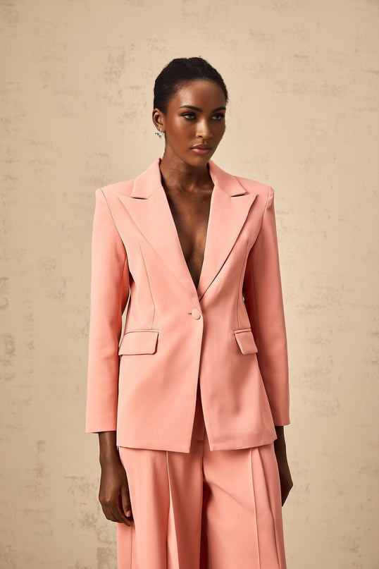 Kiera Pink Embroidery Cut Out Blazer Trousers Set