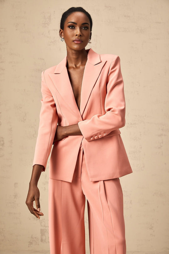 Kiera Pink Embroidery Cut Out Blazer Trousers Set