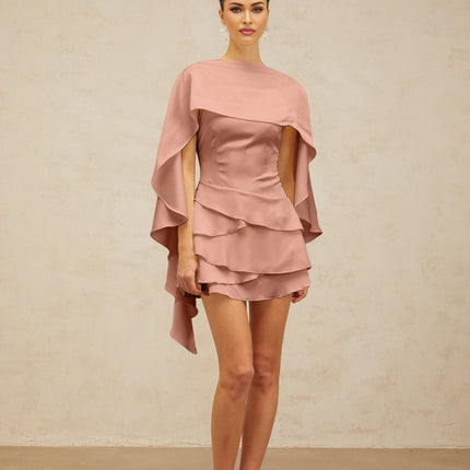 Kiera Pink Satin Ruffled Mini Dress