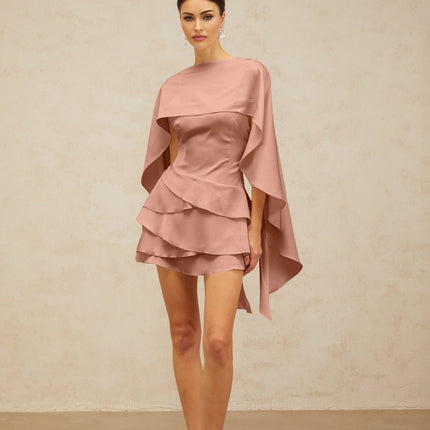 Kiera Pink Satin Ruffled Mini Dress