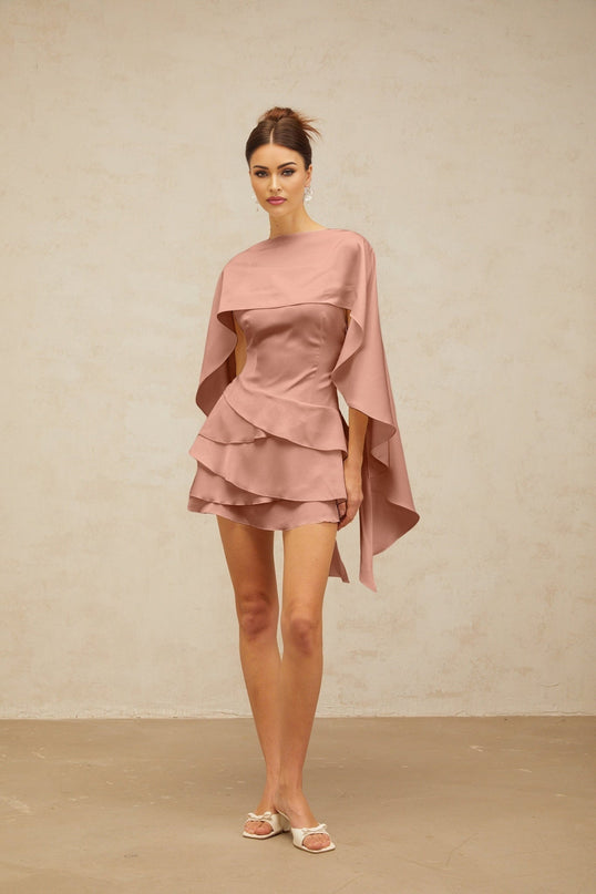 Kiera Pink Satin Ruffled Mini Dress