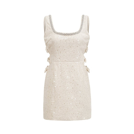 Kiera White Sequin Cut-out Mini Dress Rear Zip Fastening Crystal Front Embellishment Wide Sleeveless Straps Thigh-length Marvel