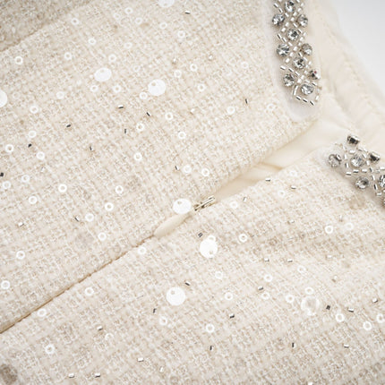 Kiera White Sequin Cut-out Mini Dress Rear Zip Fastening Crystal Front Embellishment Wide Sleeveless Straps