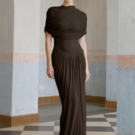 Kimberly Rich Maxi Dress Brown Sleeveless Shawl Neckline Floor Length