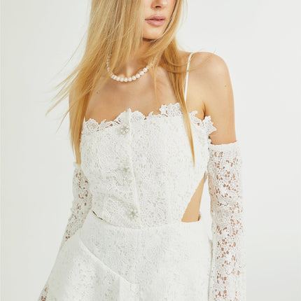 Kimberly White Cut Out Ruffle Hem Mini Dress