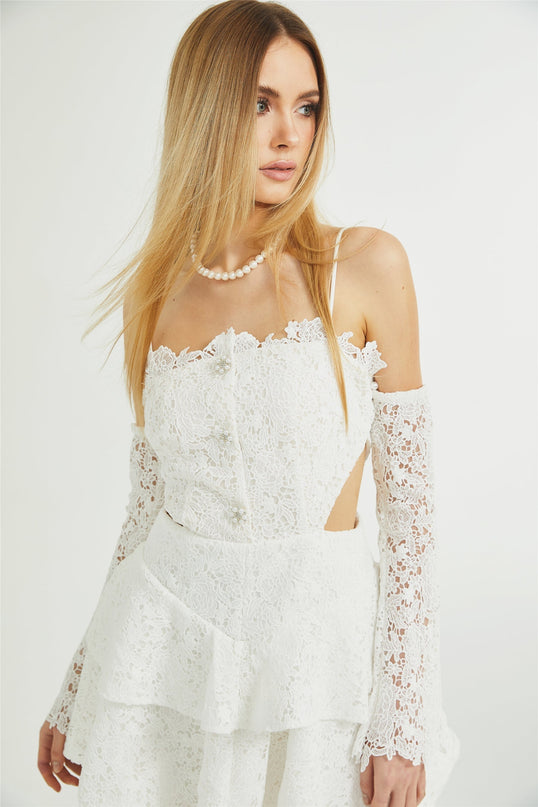 Kimberly White Cut Out Ruffle Hem Mini Dress